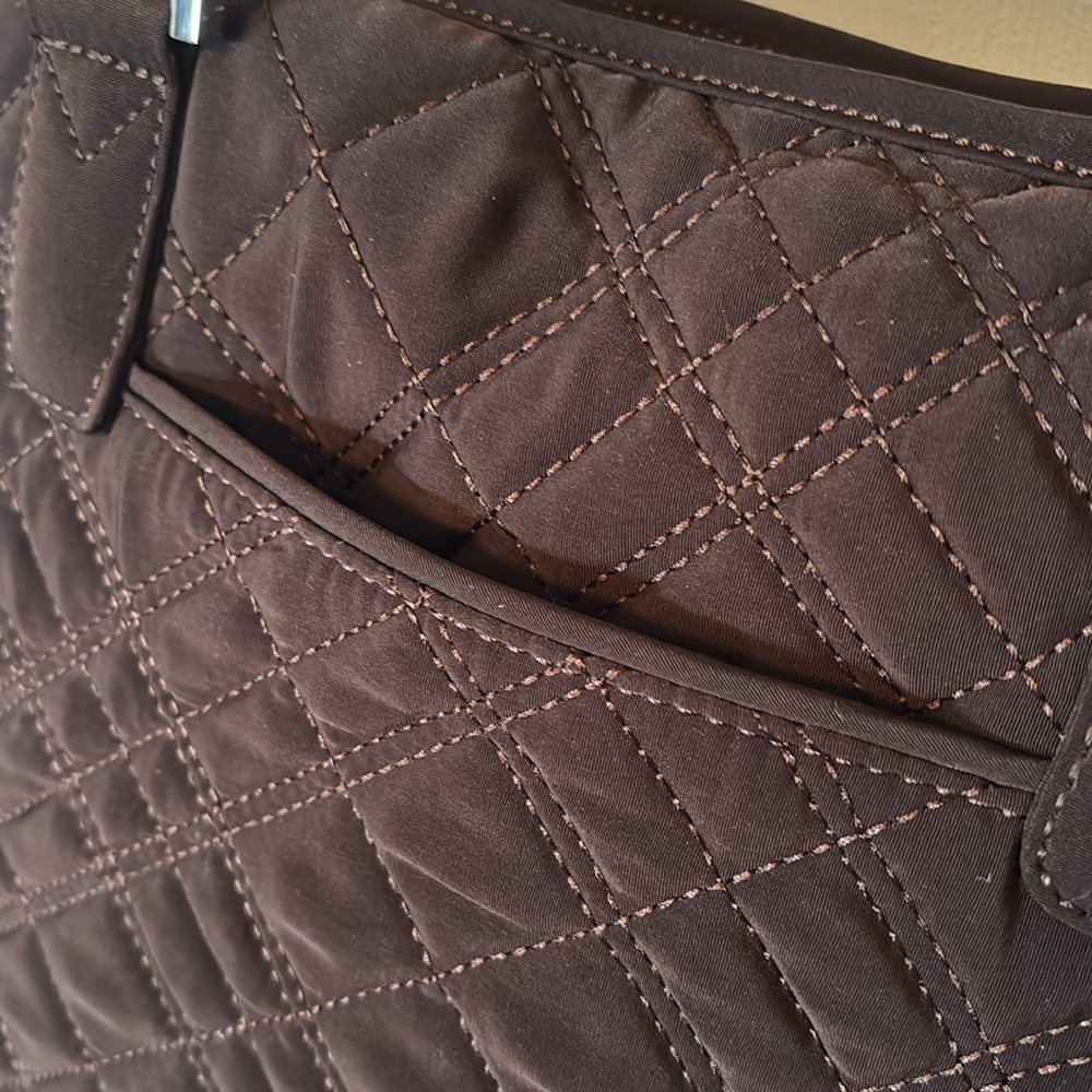 Vera Bradley Large Brown Quilted Shoulder / Tote Bag with Zebra Print Interior - Picture 4 of 11